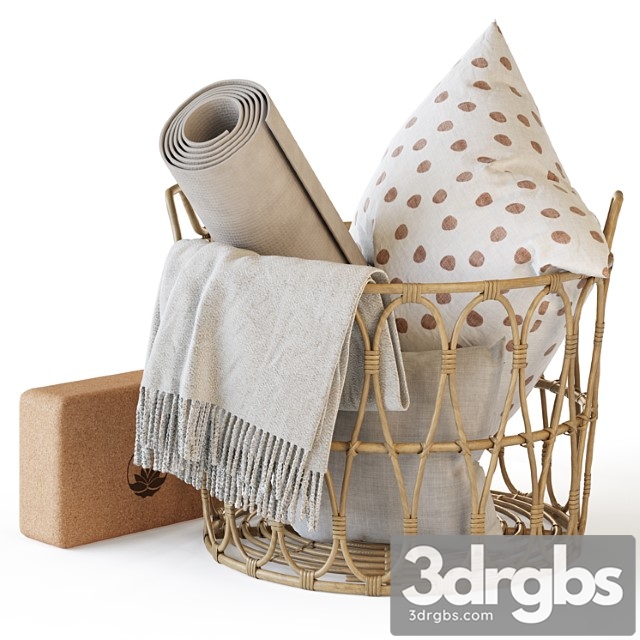 Wicker Basket With Yoga Accessories 3dsmax Download - thumbnail 1