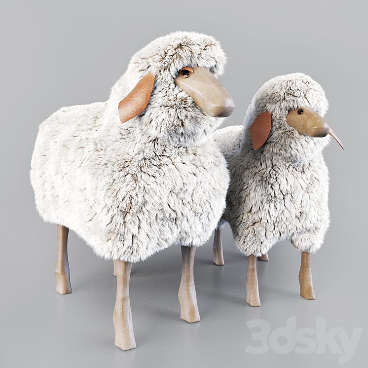 Wooden sheep stool 3DS Max Model - thumbnail 3