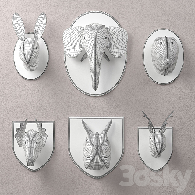 Wool Felt Animal Heads of Restoration Hardware 3DSMax File - thumbnail 3