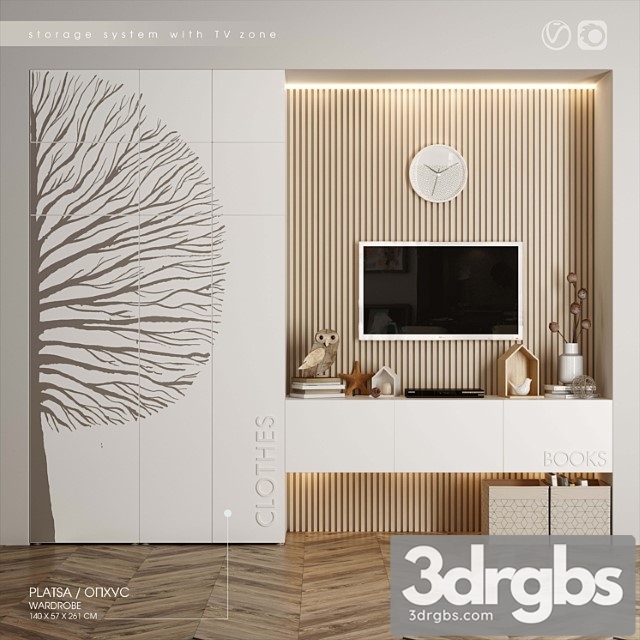 Wardrobe Ikea storage system with tv zone 3dsmax Download - thumbnail 1