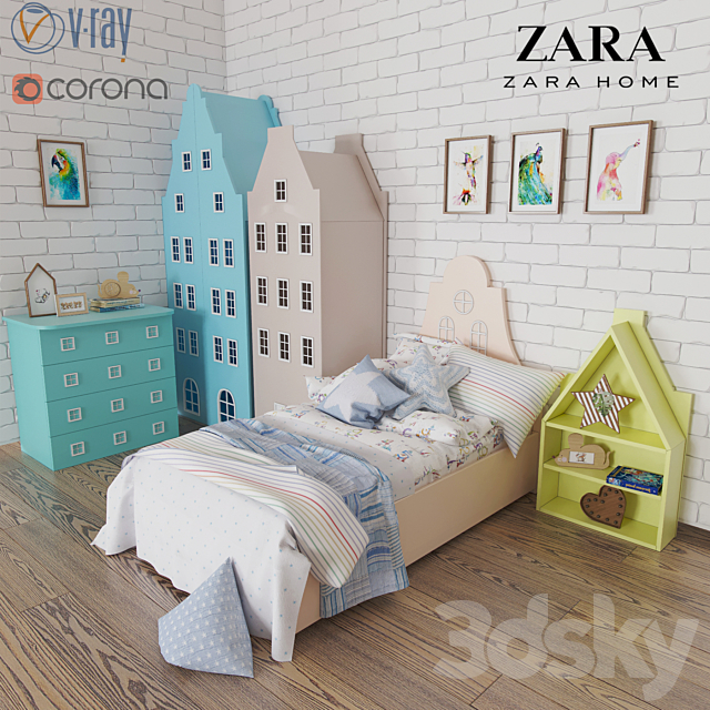 A set of furniture and bedding Amsterdam Zara Home 3DSMax File - thumbnail 1