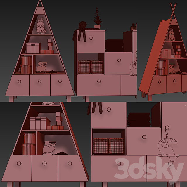 Bookcase. Children’s furniture Kvikk 3ds Max - thumbnail 3