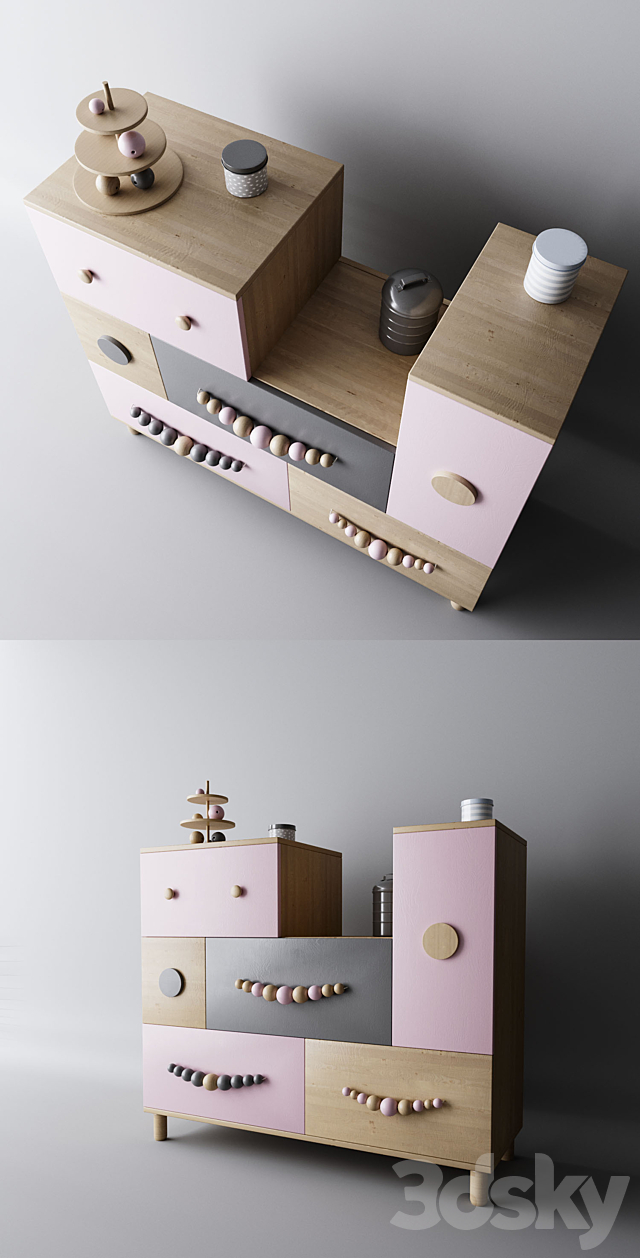 Children’s dresser with color boxes 3ds Max - thumbnail 2