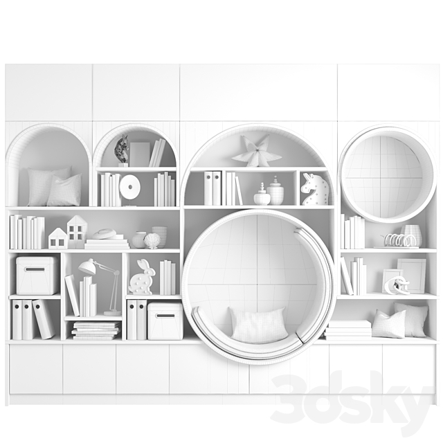 Children’s wall – wardrobe with decor and books 3ds Max - thumbnail 2