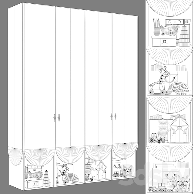 Modular children’s wardrobe in a modern style 06 3ds Max - thumbnail 3