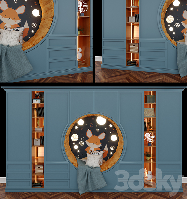 Wardrobe with a seat for a childrens room 3ds Max - thumbnail 1