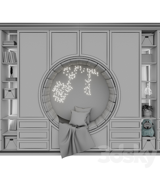 Wardrobe with a seat for a children’s room 3DS Max Model - thumbnail 5