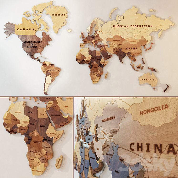 A world map made of wood. 3DS Max - thumbnail 1