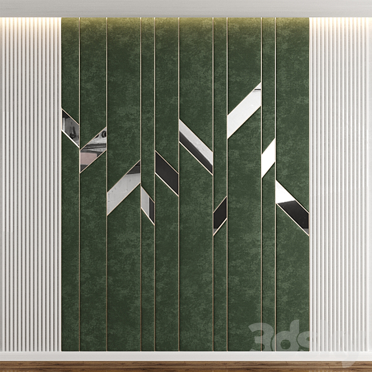 Headboard in green panels mirrors and MDF 3DS Max Model - thumbnail 1