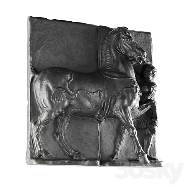 Horse and man wall classic relief 3ds Max - thumbnail 3