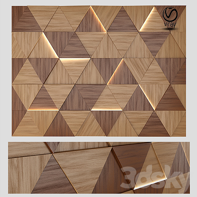 Wall Wood Panel with Lights 3ds Max - thumbnail 1