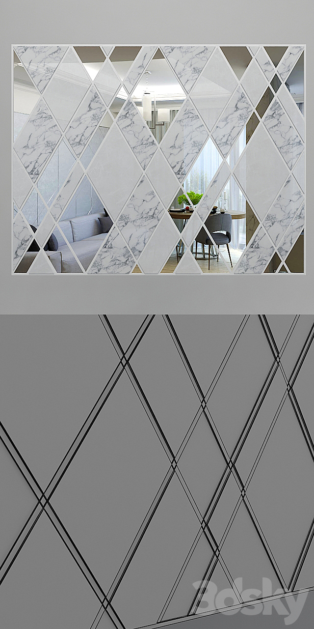 Wall_Panel_with_Mirrors 3ds Max - thumbnail 3