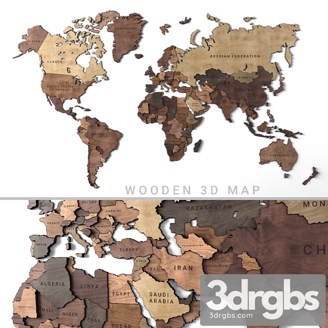 Wooden Panel World Map 2 3dsmax Download - thumbnail 1