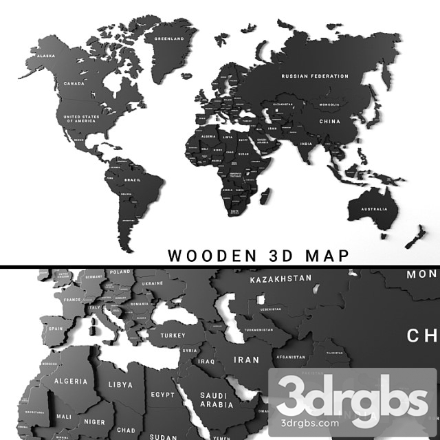 Wooden Panel World Map 3 3dsmax Download - thumbnail 1