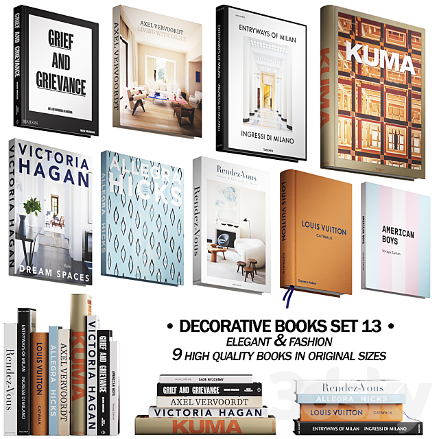 091 Decorative books set 13 Elegant and Fashion 01 3DSMax File - thumbnail 1