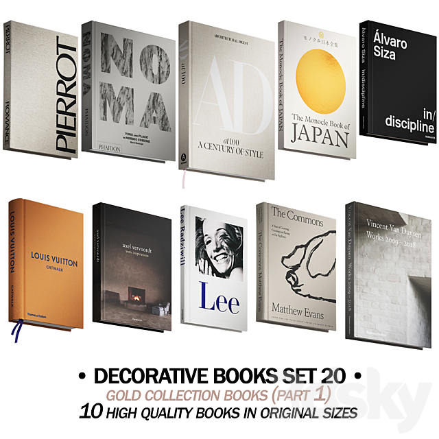 211 decorative books set 20 gold collection PART 1 3ds Max - thumbnail 1