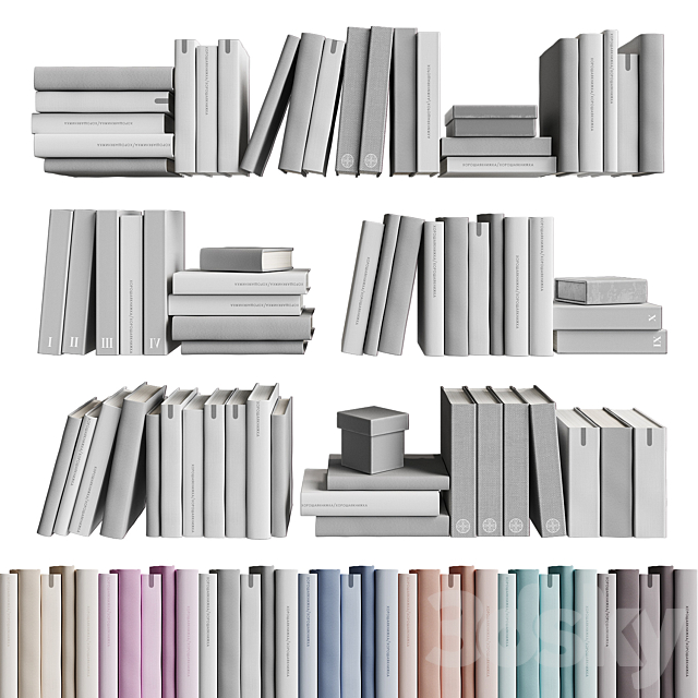 7colors monochrome books set 3DS Max Model - thumbnail 2