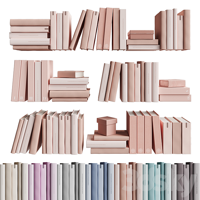 7colors monochrome books set 3DS Max Model - thumbnail 3