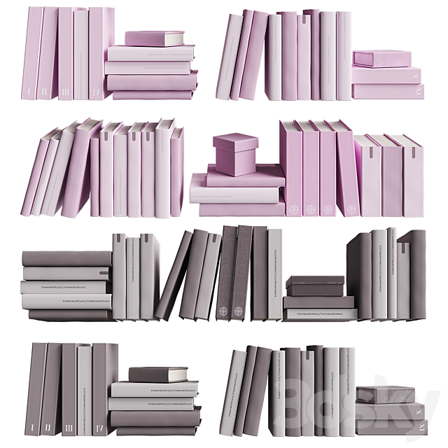 7colors monochrome books set 3DS Max Model - thumbnail 5