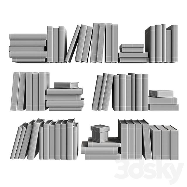 7colors monochrome books set 3DS Max Model - thumbnail 7