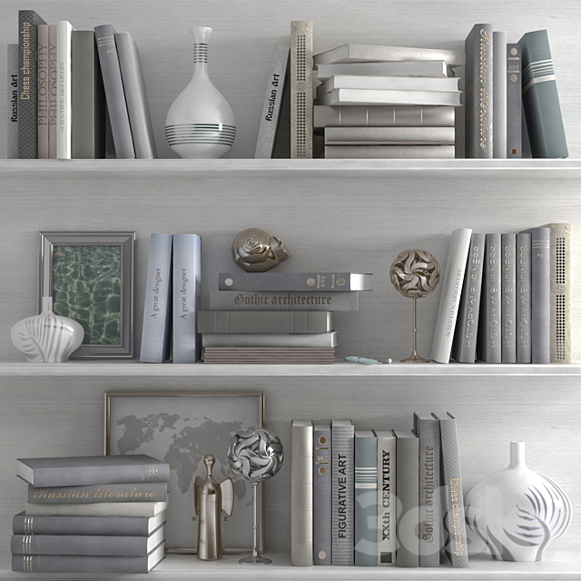 A set of books with a decor in bright tones on the shelves 3DSMax File - thumbnail 1