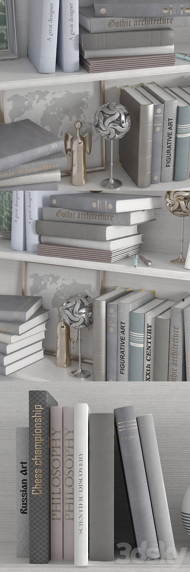 A set of books with a decor in bright tones on the shelves 3DSMax File - thumbnail 2