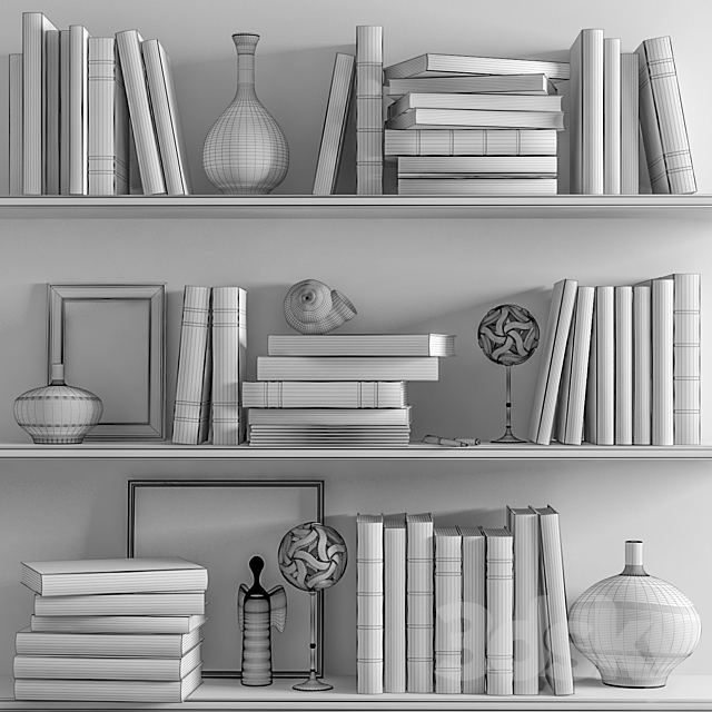 A set of books with a decor in bright tones on the shelves 3DSMax File - thumbnail 3