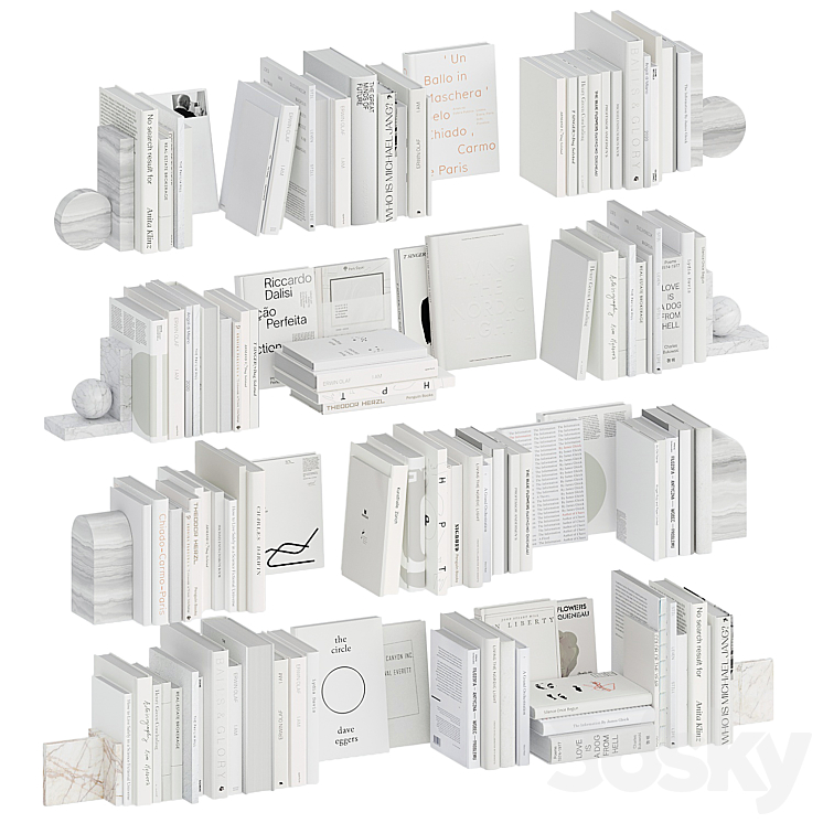 A set of white books with bookends 3DS Max Model - thumbnail 1