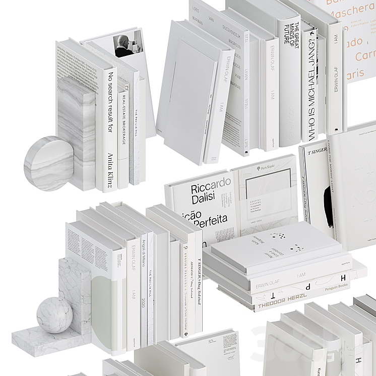 A set of white books with bookends 3DS Max - thumbnail 2