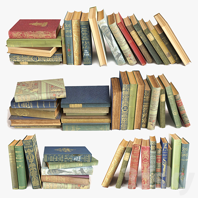 Aged books on the shelf set 6 3DSMax File - thumbnail 1