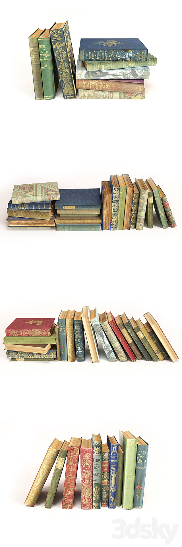 Aged books on the shelf set 6 3DSMax File - thumbnail 2