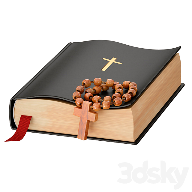 Bible Book Cross with rosary 3DS Max Model - thumbnail 3