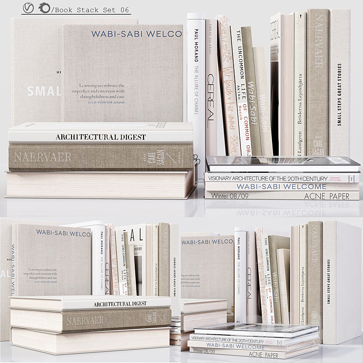 Book stack set 06 3DS Max Model - thumbnail 1