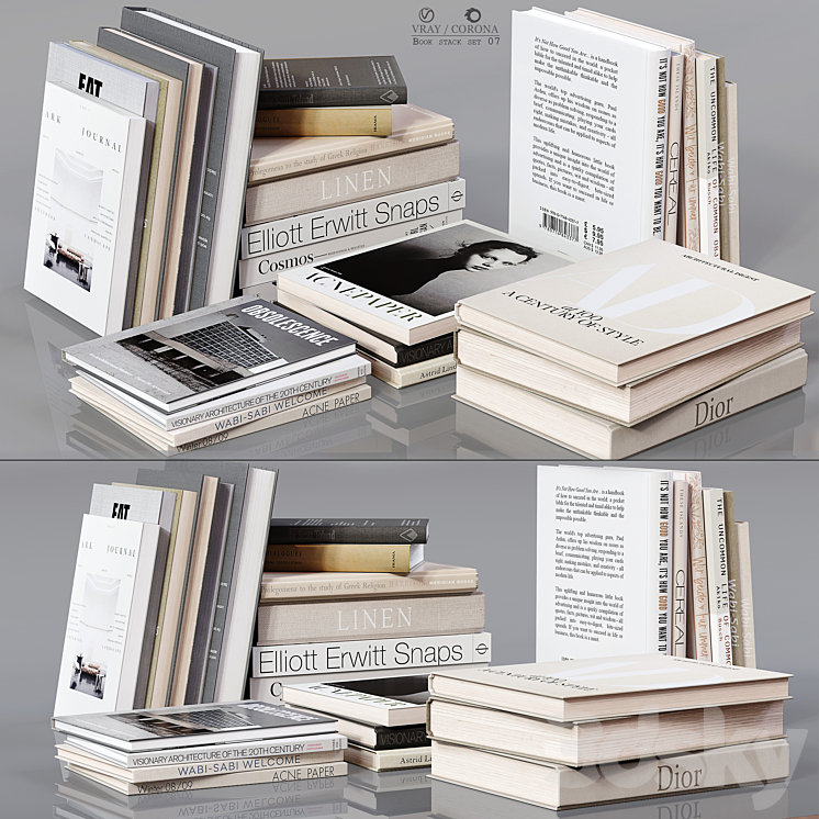 Book stack set 08 3DS Max Model - thumbnail 1