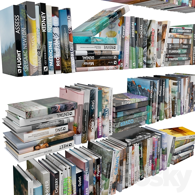 Books (150 pieces) 1-6-12-1 3DS Max Model - thumbnail 3