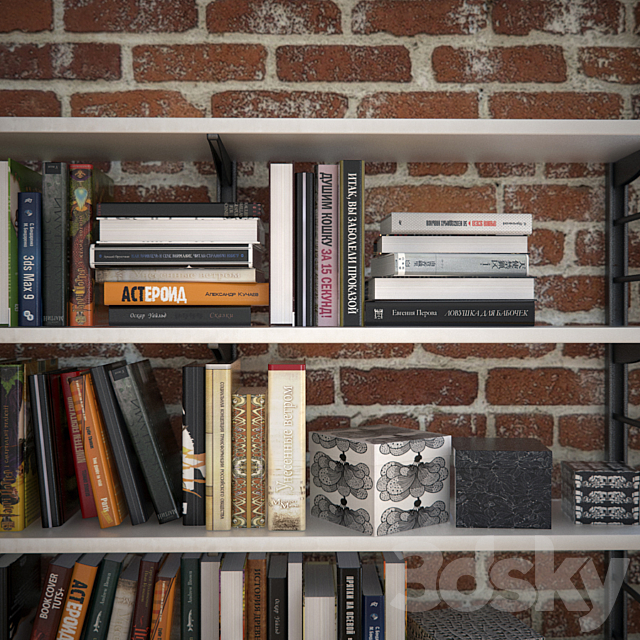 Bookshelves with decor 3DS Max Model - thumbnail 2