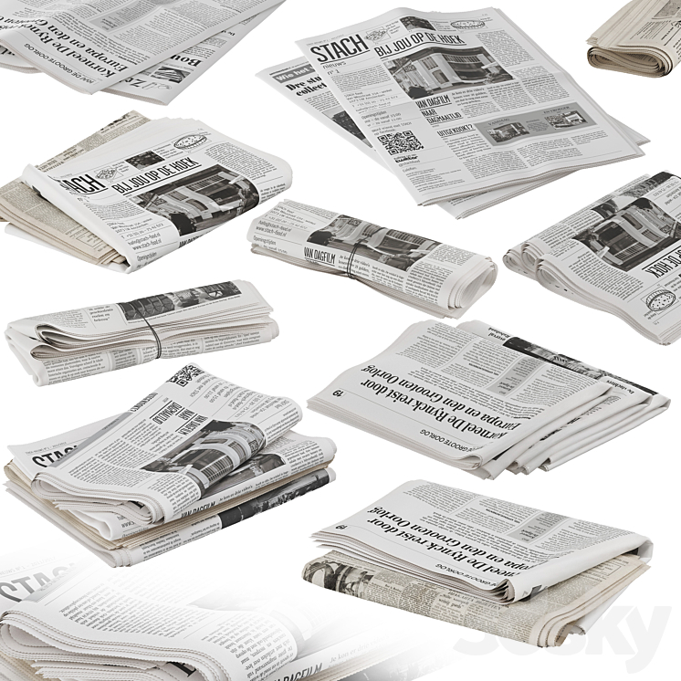 folded newspapers stack collection 3DS Max - thumbnail 1