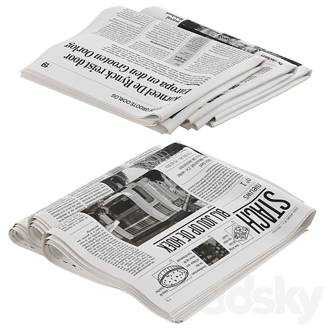 folded newspapers stack collection 3DS Max Model - thumbnail 3