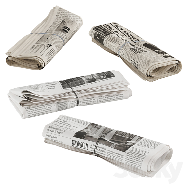 folded newspapers stack collection 3DS Max Model - thumbnail 4