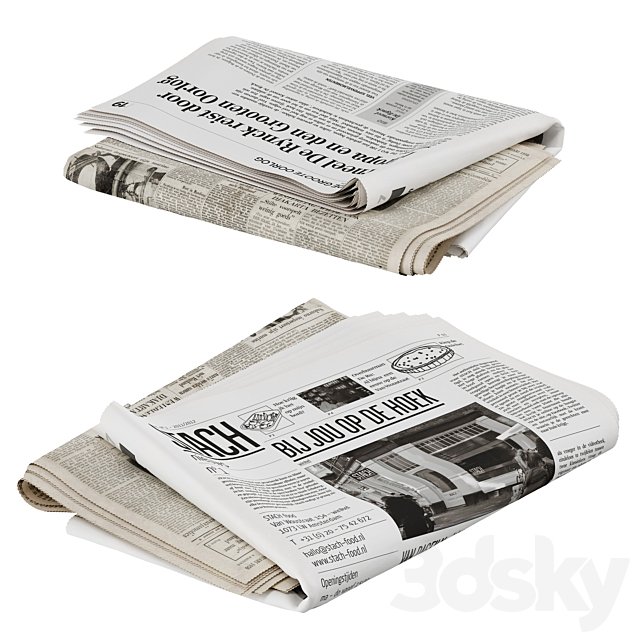 folded newspapers stack collection 3DS Max Model - thumbnail 5