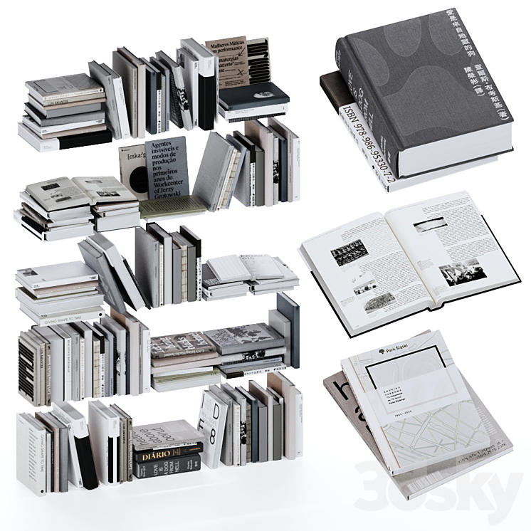 Gray and white books set vol4 3DS Max Model - thumbnail 1