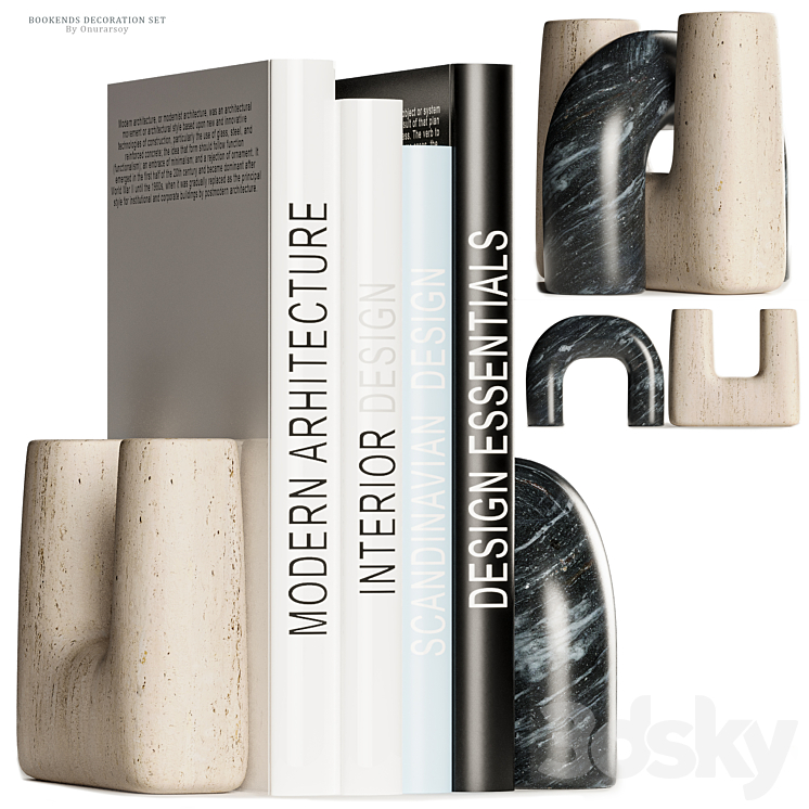 Issac Nesting Travertine and Marble Bookends Decoration 3DS Max Model - thumbnail 1