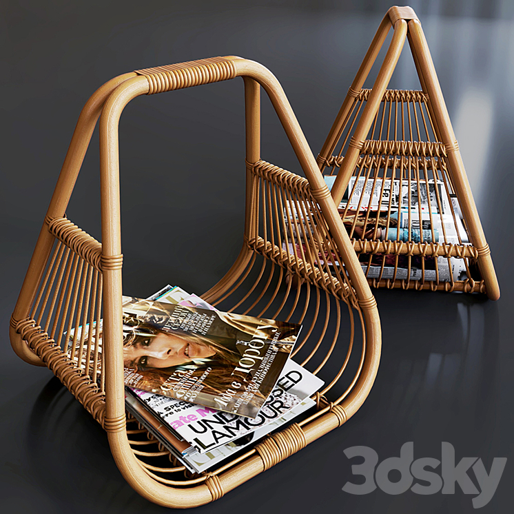 journals set and wicker stand made of natural rattan 3DS Max - thumbnail 1