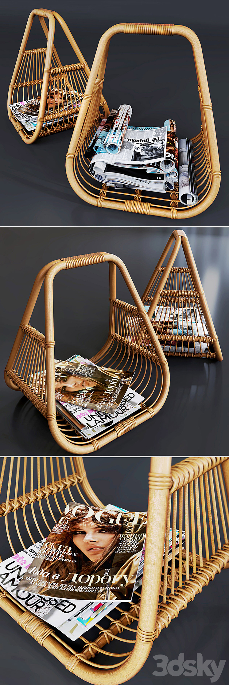 journals set and wicker stand made of natural rattan 3DS Max - thumbnail 2