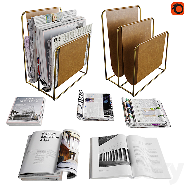 Newspaper box and set of magazines and newspapers 3DSMax File - thumbnail 1