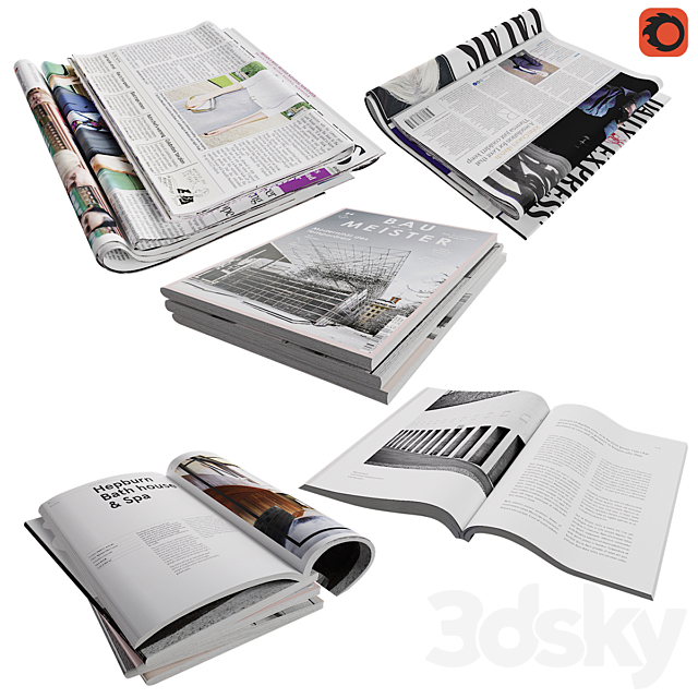 Newspaper box and set of magazines and newspapers 3DSMax File - thumbnail 3