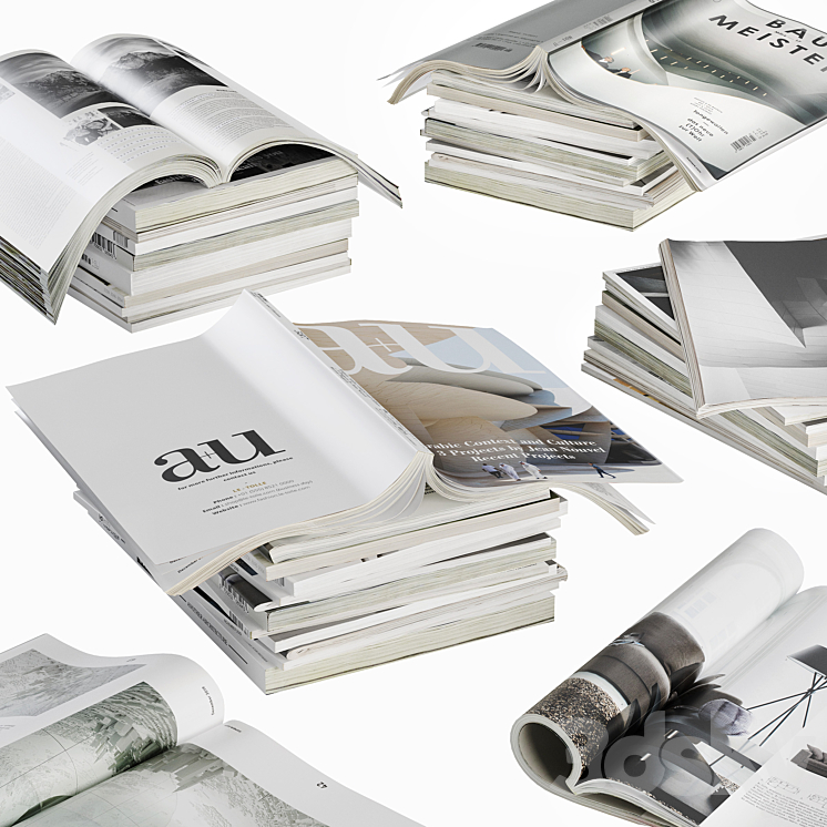 Opened magazines stack set 3DS Max - thumbnail 2