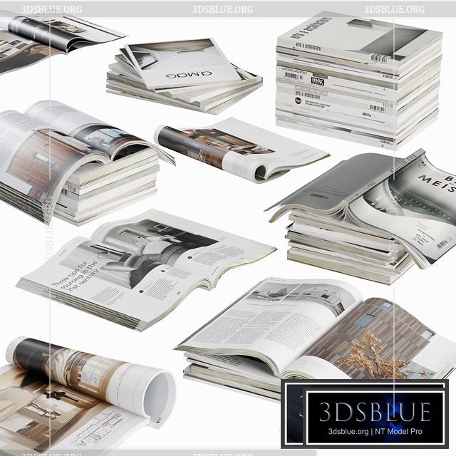 Opened magazines stack set 3DS Max - thumbnail 3