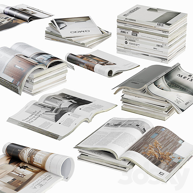 Opened magazines stack set 3DS Max Model - thumbnail 1