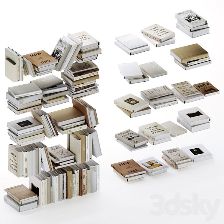 Set of beige and white design and art books vol3 3DS Max - thumbnail 1